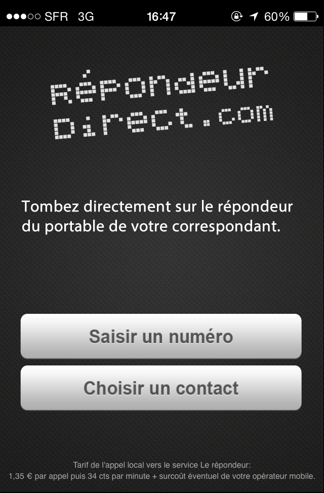 Page d'accueil de l'application RepondeurDirect.com
